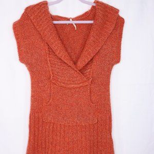 Free People XS Chunky Knit Orange Hoodie Cap Sleeve